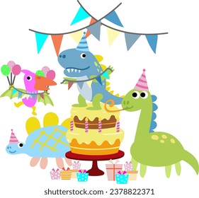 Happy Birthday Dinosaur party cake. happy dino clipart