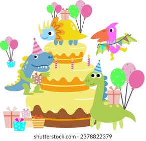 Happy Birthday Dinosaur party cake. happy dino clipart