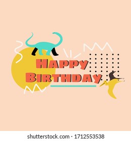 Happy Birthday Dinosaur vector colorful card, illustration for kids 