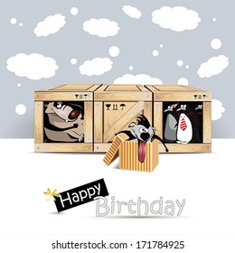 Happy Birthday dog birds gift card
