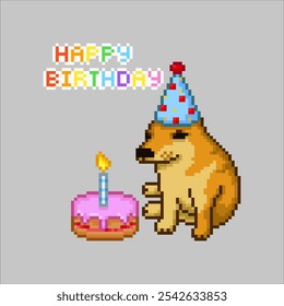 Feliz cumpleaños perro ​​meme pixel art