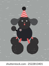 Happy Birthday dog poodle flat vector