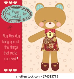 Happy birthday doll teddy vector illustration