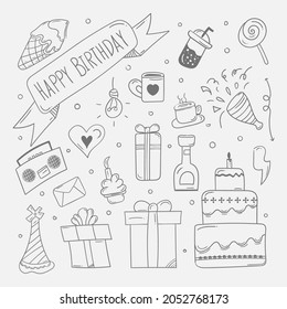 Happy Birthday doodle background in black and white