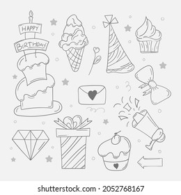 Happy Birthday doodle background in hand drawn sketch