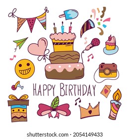 Happy Birthday Doodle Background Hand Drawn Stock Vector (Royalty Free ...