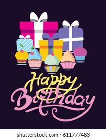 Happy birthday doodle  banner. Vector illustration.