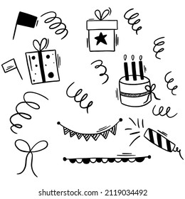 Herzlichen Glückwunsch zum Geburtstag. Schwarze Elemente mit Geburtstagskuchen und Grasland.