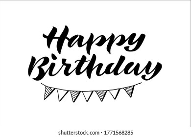 Happy Birthday with doodle flags hand lettering vector 