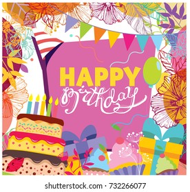 Happy birthday doodle frame
