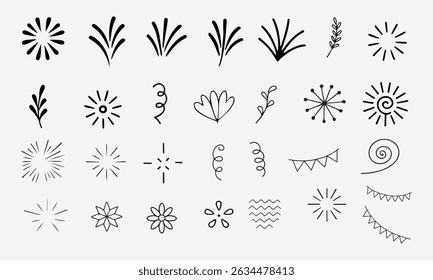 Happy Birthday Doodle Shape Set of Hand Drawn Celebration Elements