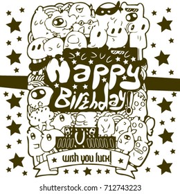 happy birthday in doodle style, doodle vector 