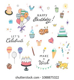 Happy Birthday doodle vector illustrations set