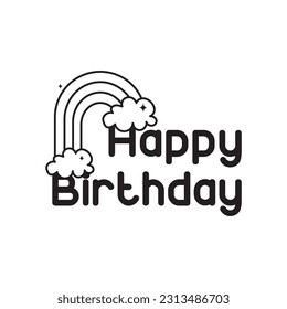 Happy birthday doodle vector outline Sticker. EPS 10 file