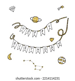 Happy Birthday doodle vector print.