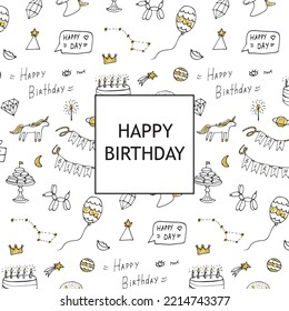 Happy Birthday doodle vector print.