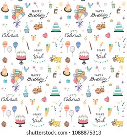 Happy Birthday doodle vector seamless pattern