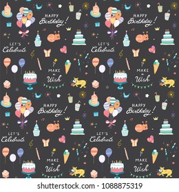 Happy Birthday doodle vector seamless pattern