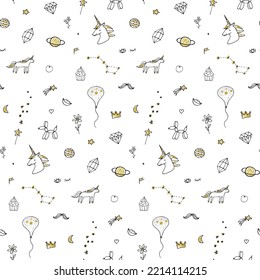 Happy Birthday doodle vector seamless pattern.