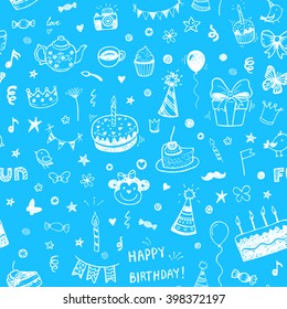 happy birthday doodle vector seamless pattern