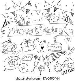 happy birthday doodle white background