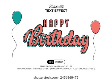 Happy Birthday Editable Text Effect Fun Cartoon Style Theme Vector.