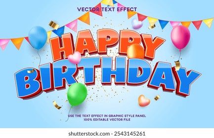 Efecto de texto editable de feliz cumpleaños 04 - Vector de estilo de Plantilla 3d de dibujos animados de feliz cumpleaños - Ilustración vectorial