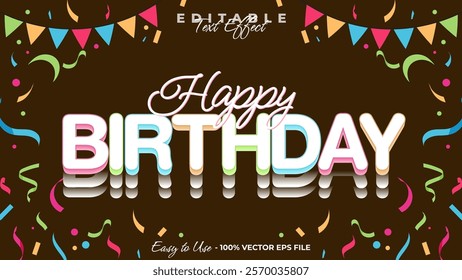 Happy birthday editable text style effect, celebration 3D text style theme.