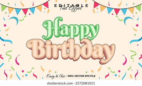 Happy Birthday editable text style effect, celebration 3D text style theme.