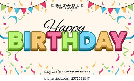 Happy birthday editable text style effect, celebration 3D text style theme.