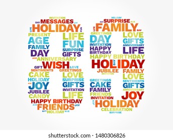 Happy Birthday Eighty Nine years old word cloud, concept background