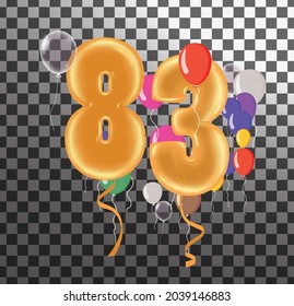 Happy Birthday eighty two year, fun celebration anniversary greeting card with number, balloon on background
