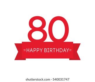happy birthday to eighty year, label sign icon, ribbon element, greeting cards, banners and tags