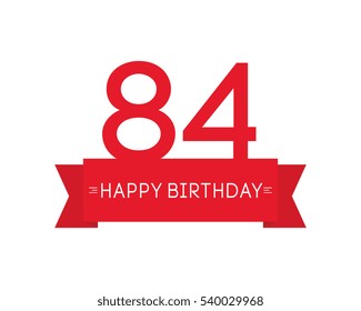 happy birthday to eighty-four year, label sign icon, ribbon element, greeting cards, banners and tags