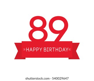 happy birthday to eighty-nine year, label sign icon, ribbon element, greeting cards, banners and tags