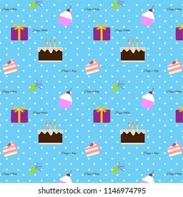 Happy birthday element seamless pattern with polka dot on blue background.
