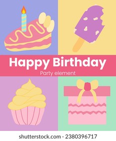 ilustración de vector de elemento de cumpleaños feliz