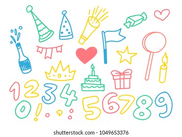 Happy Birthday Elements in Colorful Handmade Style