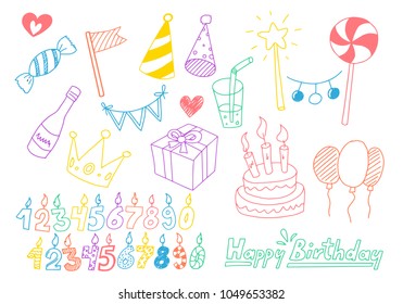 Happy Birthday Elements in Colorful Handmade Style