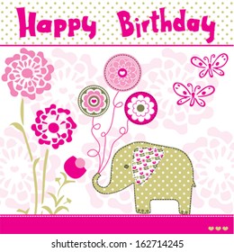 Happy Birthday Elephant Vector Illustration Stock Vector (Royalty Free ...