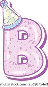 Happy Birthday English alphabet letter B in cute pastel coloring with a party hat