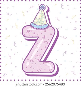 Happy Birthday English alphabet letter Z in cute pastel coloring with a party hat