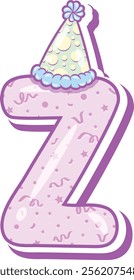 Happy Birthday English alphabet letter Z in cute pastel coloring with a party hat