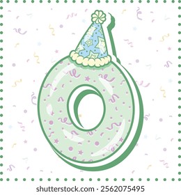 Happy Birthday English alphabet letter O in cute pastel coloring with a party hat