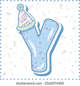 Happy Birthday English alphabet Y AAA in cute pastel coloring with a party hat