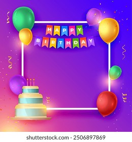 happy birthday eve invitation card with bday cake and empty frame vector