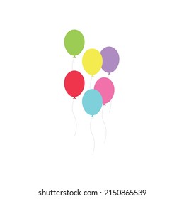 Happy birthday feast, birthday party, many colorful balloons, flat vector illustration and icons