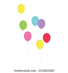 Happy birthday feast, birthday party, many colorful balloons, flat vector illustration and icons