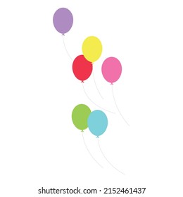 Happy birthday feast, birthday party, many colorful balloons, flat vector illustration and icons