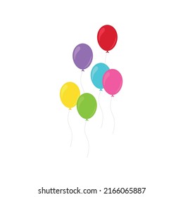 Happy birthday feast, birthday party, many colorful balloons, flat vector illustration and icons